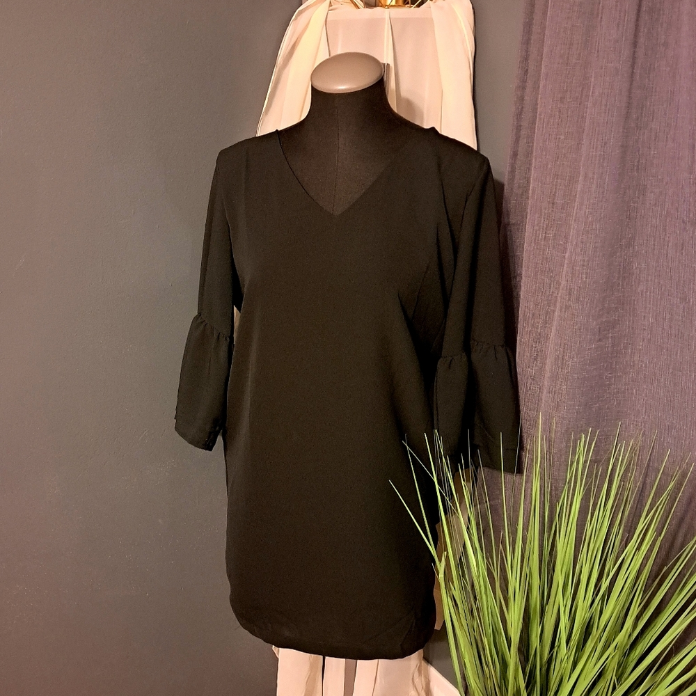 Black dress- Size- Large. Bell cap sleeves